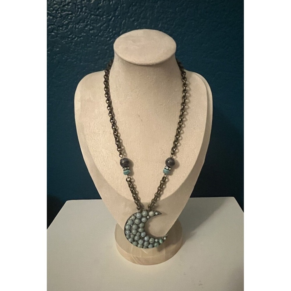 Bling Fashion Turquoise Moon Pendant Necklace Vintage Look